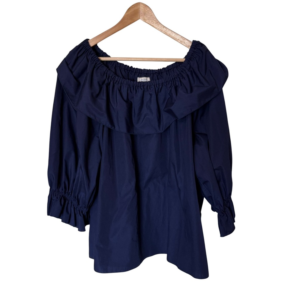 Extra Special by Laurah Kilbourn Blouse Womens XL Navy Blue Good Ruffle Puff Top